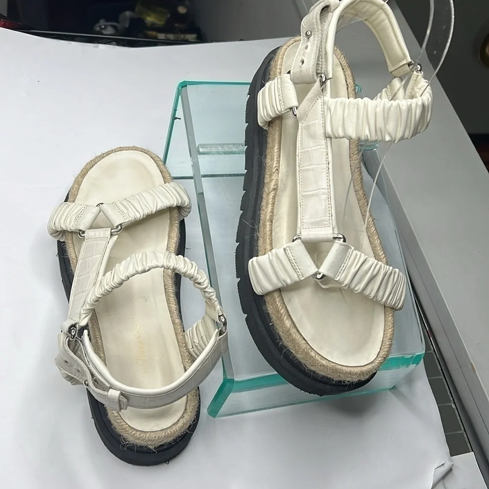 3.1 Philip Lim Sz 38 Noa Jute and Leather Platform Sandals